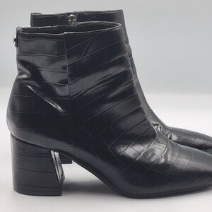 Nine West Glossy Black Croc-Embossed Heeled Boots